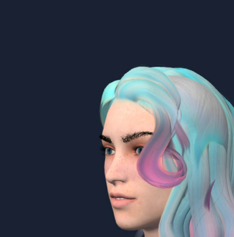 Actual Evelyn compatibility-render three-quarter view showing face and side contours