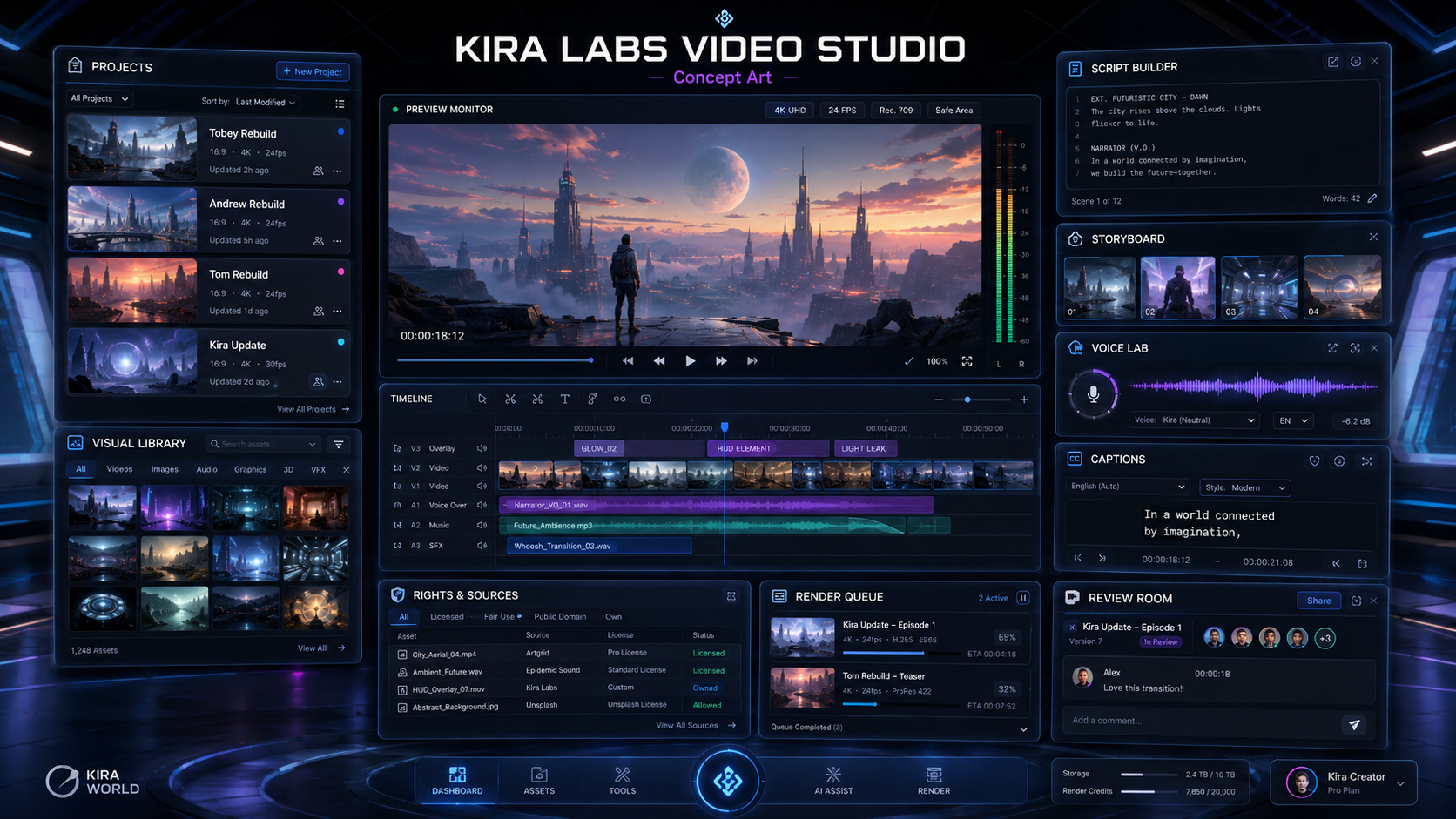 Concept art for a future unified Kira Labs Video Studio dashboard